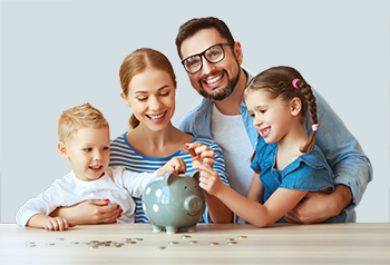 Family saving money in a piggy bank