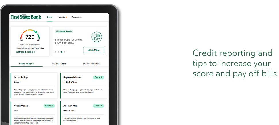 Credit reporting and tips to increase your score and pay off bills.